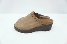 MEPHISTO USED 36 BROWN PERFORATED NUBUCK LEATHER PEEP/OPEN TOE CLOGS/MULES/WEDGE