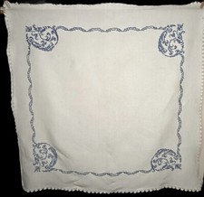Embroidered Cotton Tablecloth Topper Square 40" x 40" Baskets Lace Edge EUC