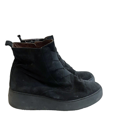 Wonders Fly Women s 8 Black Ankle Boots 8332 Booties Suede Platform 38 Side Zip