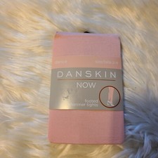 Danskin Now Footed Pink Shimmer Dance Ballet Girls Opaque Tights Size 2-4