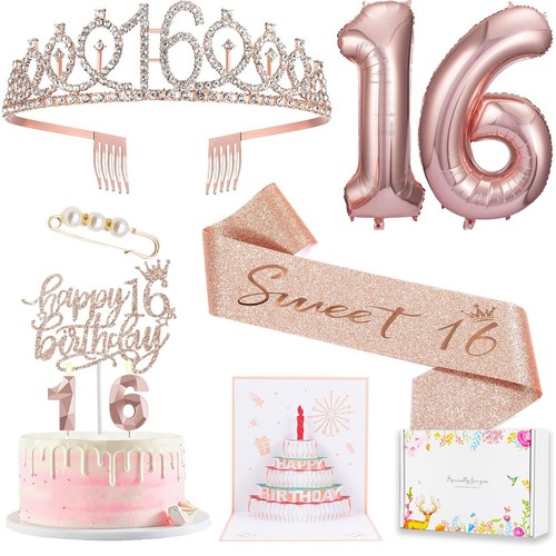 8pcs Sweet 16 Birthday Decorations for Girls, Including 16th Happy Birthday C... - 第 1/7 張圖片