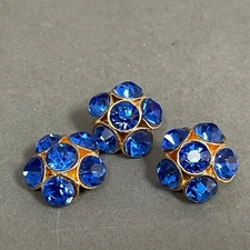 Gold-tone Metal Royal Blue Rhinestones Buttons Lot of 3