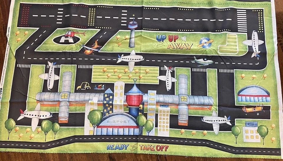 "Panel de avión de pista de aeropuerto de tela Renae Lindgren listo para despegar 24 x 44""" Foto 2 de 4