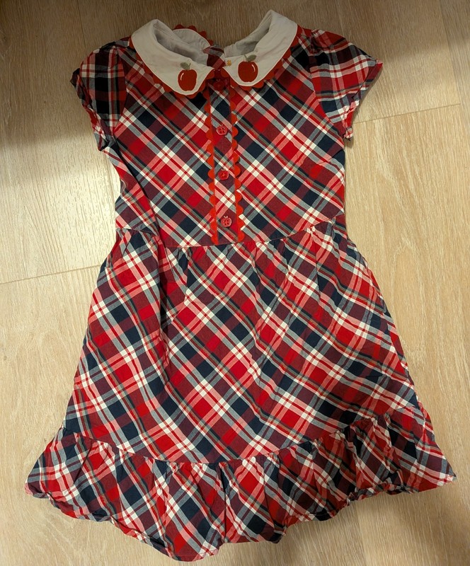 Girls Dress Size 6 Gymboree Apple Dress Short Sleeves Collar Red White & Blue