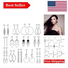 15-Pair Women's Clip-On Earrings Set Trendy, Lightweight Hypoallergenic S...