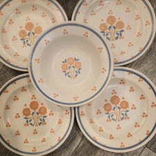 Royal China salad plate bowl Peach tree Folk Art Floral polka Dots stoneware x8