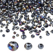 Rondelle Crystal Beads, 600Pcs 4-8mm Faceted Glass Beads, Black Plating AB