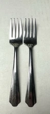 2 HB Co Dinner Forks Vintage Stainless Flatware USA Mid Century Modern