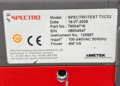 SPECTRO AMETEK SPECTROTEST TXC02 arc/spark Metal Analyzer 76004716