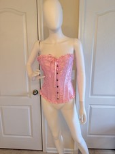 Pink Lace-Up Satin-like Fabric Corset Top - Women Intimates Size S