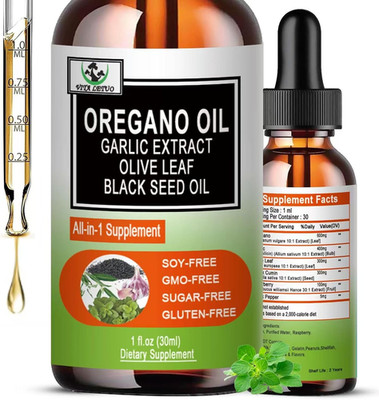 Organic Oil of Oregano with Black Seed Oil, Oregano Oil Liquid Drops W/Garlic Ol