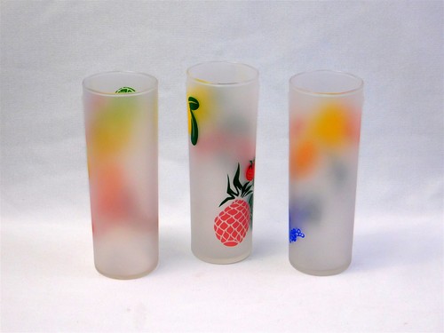 Vtg FROSTED Tom Collins Glass Fruit Panorama Grape Orange Pineapple Cherry 6.75" - Picture 3 of 6