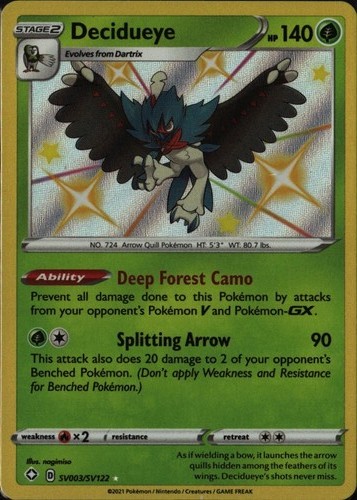 Decidueye Shiny Holo Rare Shining Fates Shiny Vault SV003/SV122 Grass Pokemon Ca
