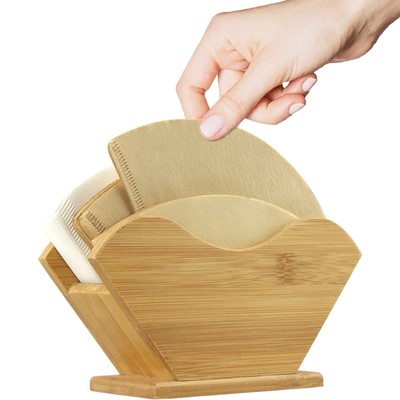 Bamboo Coffee Filter Holder, Renewable Stand Container Dispenser Rack Shelf f...