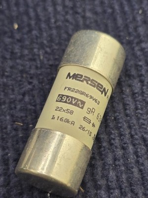 (QTY 2) Mersen FR22GR69V63 63A High-Speed Cylindrical Cartridge Fuses 690V AC