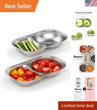 2PCS Stainless Steel Toddler Plates with 2 Dividers, Kids Plates for Snack Po...