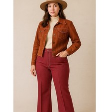 Vintage 70s Sears Perma-Prest Burgundy Pants Womens Polyester Flare Leisure