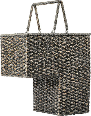 Creative Co-Op Woven Bankuan Rope Stair Basket with Handles, Black