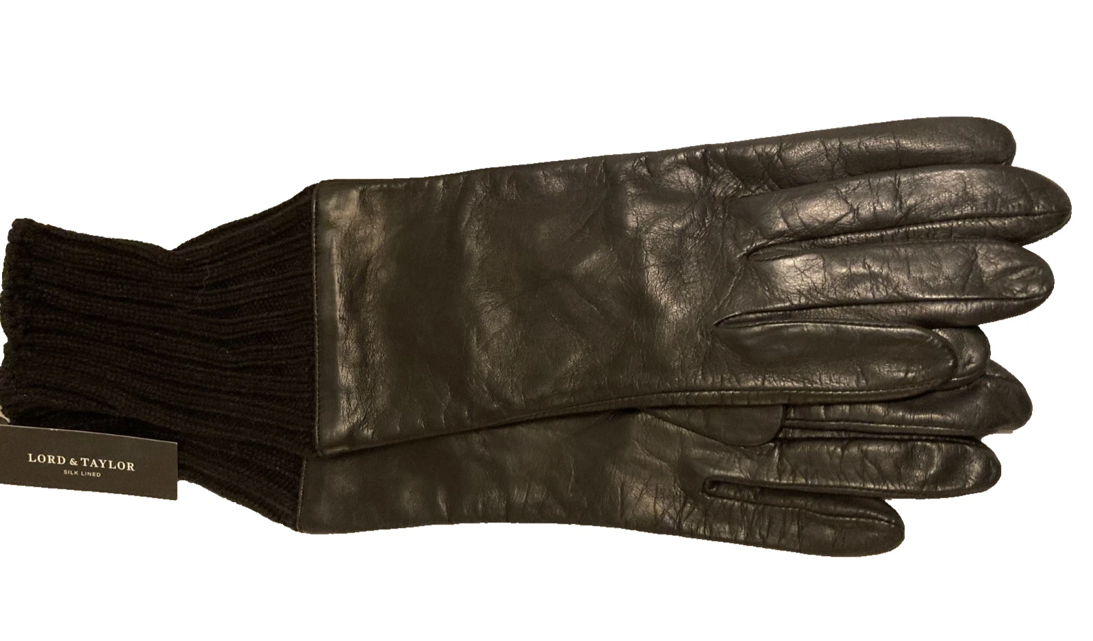 Lord & Taylor Kid Leather Gloves Silk Line 7.5 NWT Soft Knit Cuff Quiet Elegance