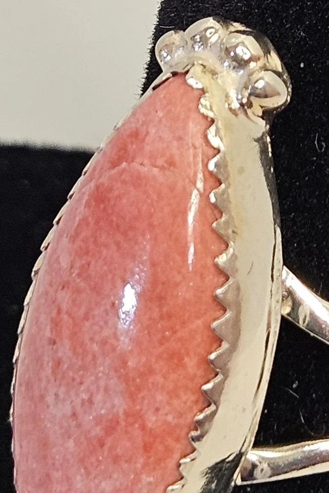 Thulite Ring Elongated Oval Cabochon Set In Sterling Silver Size 6 - Image 2 of 4