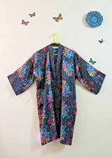 Vintage Jo.Intimates Polyester Satin Floral Violets Tulips Kimono Robe Size M/L