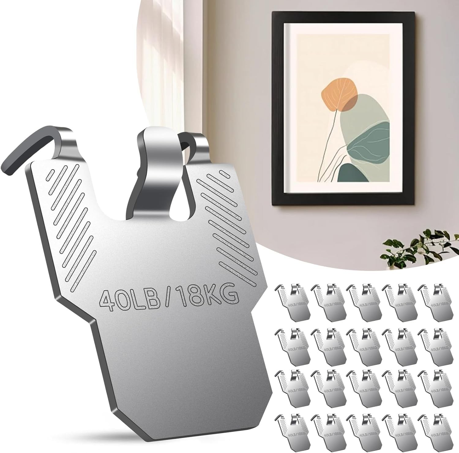 LSYZHX 20Pcs Claw Picture Hanger Hooks,Picture Hanging Kit, Holds up Silver
