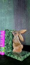 Hand-Painted Wooden Rabbit Bookends Rustic Handmade Set