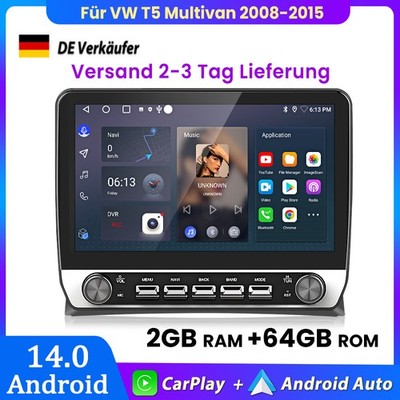 10.1'' Android 14 Autoradio Carplay Für VW T5 Multivan 2008-2015 GPS NAVI 2+64GB