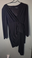 Lulus Black Long Sleeve Ruched Wrap Mini Dress Asymmetrical Hem Women's Large
