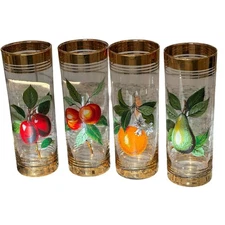 West Virginia Glass Company Vintage 1950's 'Orchard' Gold Hi-Ball Glasses-Set 4