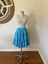 Vintage 50s MCM Pom Pom Full-Circle Tiered Ruffle Patio Skirt Turquoise Small