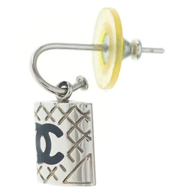 CHANEL Cambon Coco Mark Earrings Silver SV [Grade B] [Color Silver] Authentic
