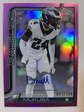 2025 Topps Chrome NFL  Andrew Mukuba Rc Auto /250 Refractor Eagles Rookie