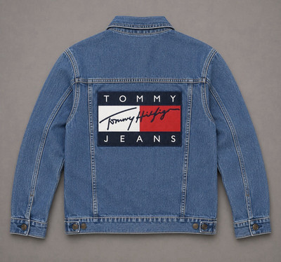 Tommy Jeans Herren Jeansjacke Denim Blau mit Logo-Patch, Knopfverschluss Gr. L