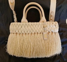 Prada Raffia Fringe tote purse, Gold Accents ...