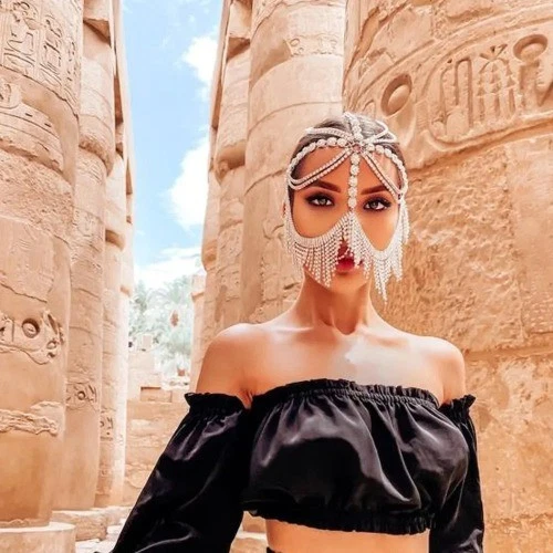 Tassel Veil Masks Women Belly Dance Headwear Rhinestone Chains Face Mask - Image 2 of 4