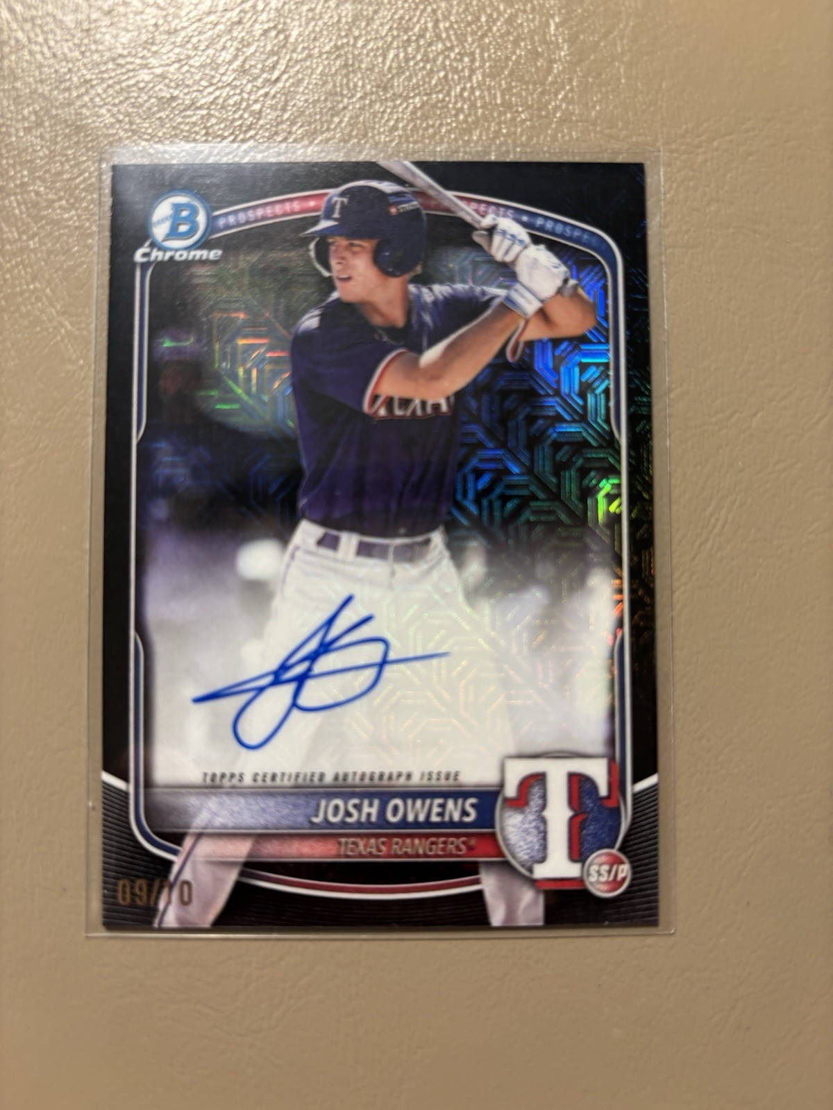 2025 Bowman Draft Chrome Mojo Auto #/10 - Josh Owens #BMA-JO - Rangers