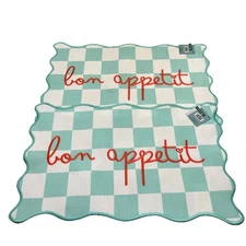 The Spring Shop Bon Appetit Scalloped Placemat Teal White 14x22 Set Of 2