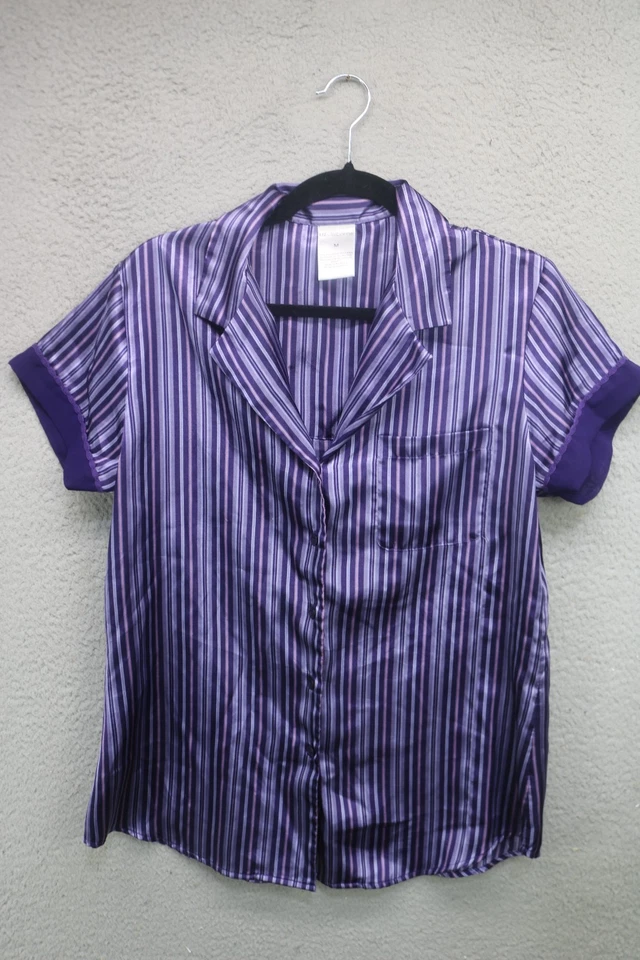 Conjunto de Pijama Liz Claiborne Púrpura Rayas Satinado-Mediano-Cordón-Suave-Acogedor Elegante Foto 2 de 4
