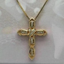 14K Yellow Gold Plated 2.0Ct Round Cut Lab-Created Diamond Cross Women's Pendant