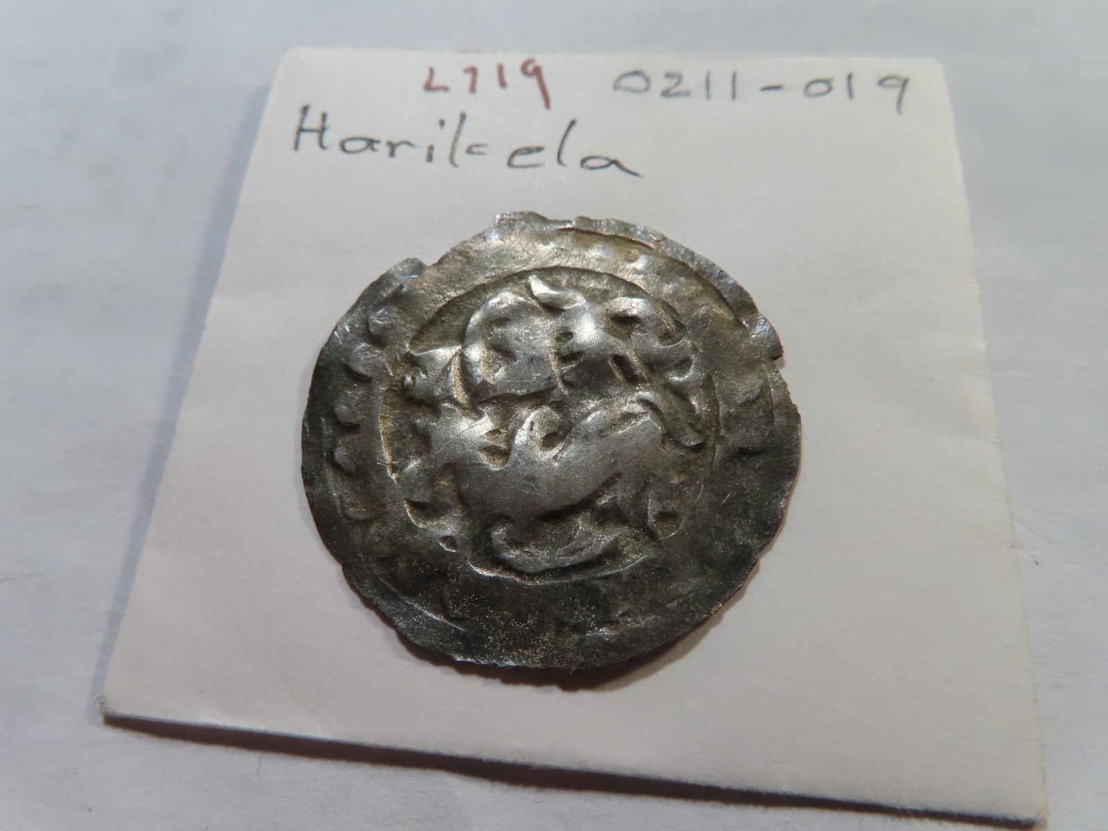L119 Medieval India Harikela Kingdom 730-800 AD AR Ratti Unit Bull Left Toned