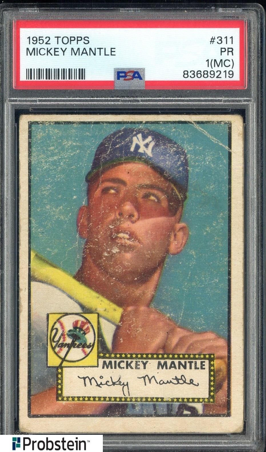 1952 Topps #311 Mickey Mantle RC Rookie Yankees HOF PSA 1 (MC)