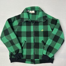 Vintage John Deere Green Buffalo Plaid Fleece Full Zip Chore Coat Made In USA