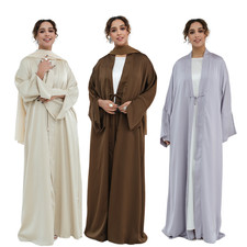 Muslim Women Long Dress Kimono Evening Maxi Robe Abaya Dubai Modest Open Kaftan