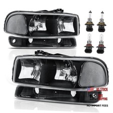 Headlight Assembly Front Lamp Compatible with 1999 Black/Clear/Clear With Bulb