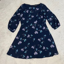 Banana Republic Floral 3/4 Sleeve Dress Navy Women's 8P Wedding Guest Garden Tea