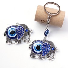 Elephant Metal Keychain Blue Rhinestone Animal Keyring Pendant For Women Jewelry