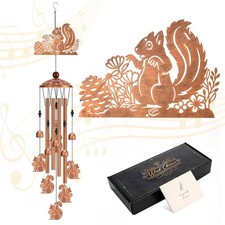 Squirrel Wind Chimes for Outside-Bronze Metal Memorial Wind Chime with Relaxi...