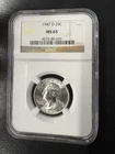 1947 D Washington Silver Quarter  - NGC MS65
