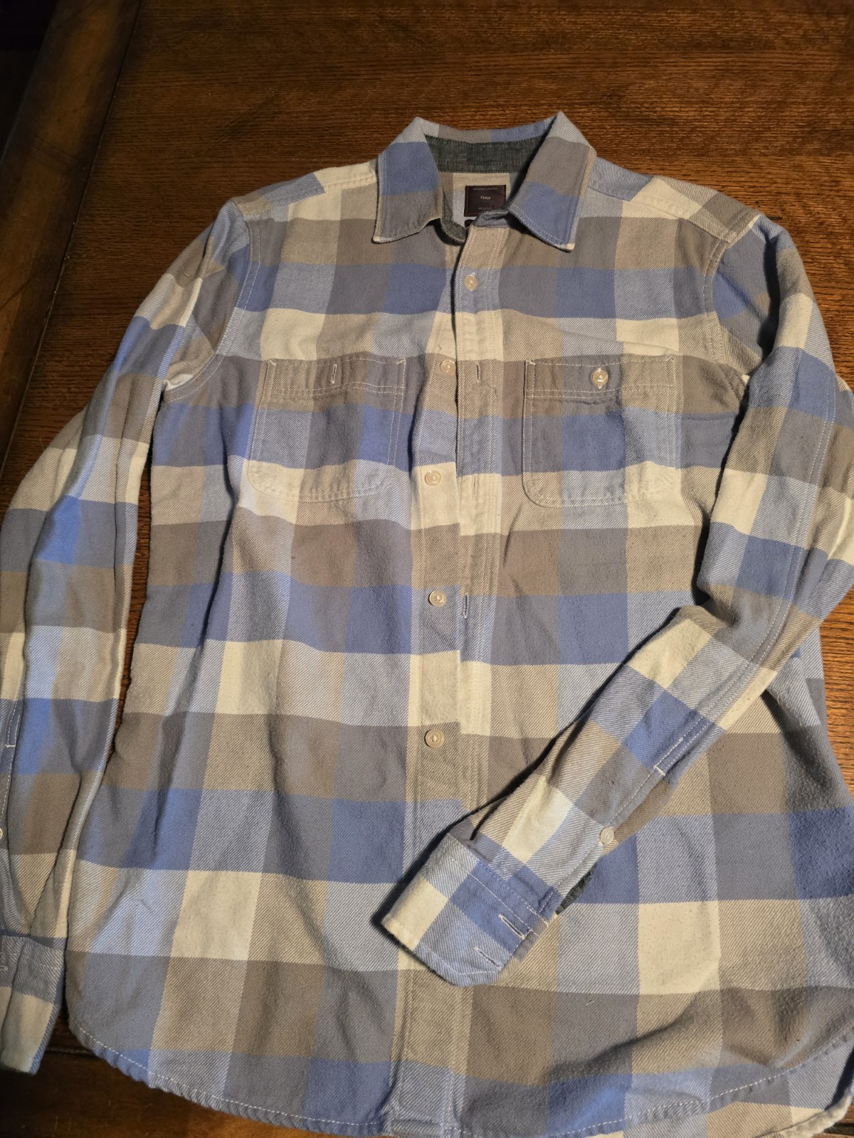 Gap Shirt Mens Small Blue/Gray Plaid Long Sleeves Button Up Casual 100% Cotton